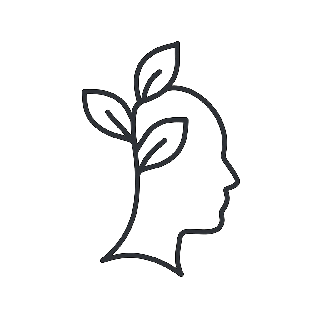 Silhouette of a head with leaves growing from it.